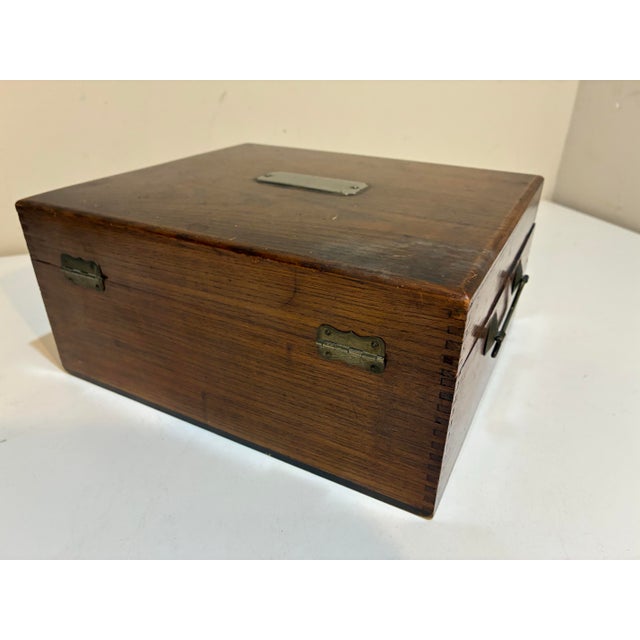 Wood Antique Wood Storage Box With Drawer - Dovetail Joints - Brass Hardware C. 1900 For Sale - Image 7 of 11