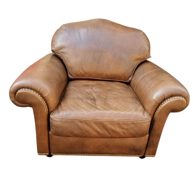 Experience the Pinnacle of Classic Comfort With Premium Hancock & Moore Leather Club Chair & Matching Ottoman For Sale - Image 9 of 10
