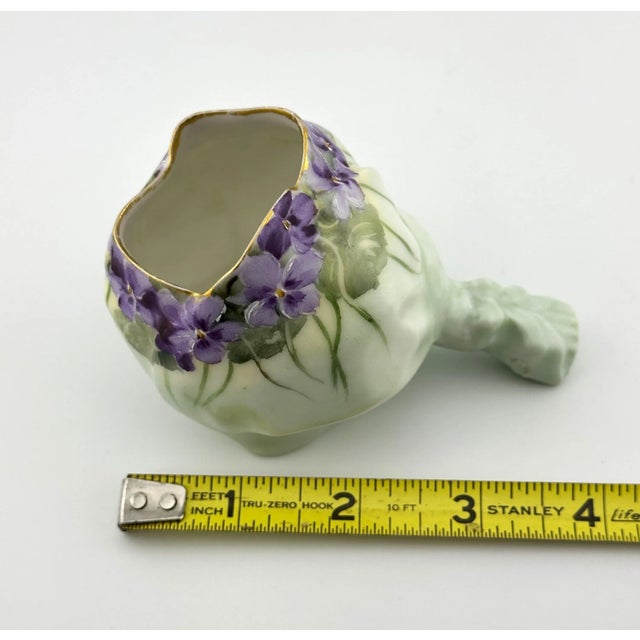 Ceramic Antique Porcelain Tussie Mussie – Hand Painted Violets, Gilded Rim, Unmarked Limoges France For Sale - Image 7 of 7