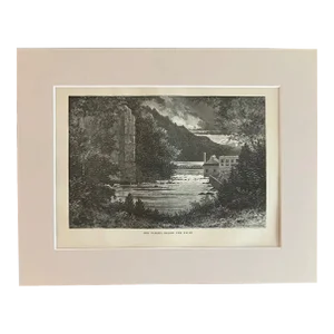 Antique 1874 Wood Engraving "The Passaic Below the Falls" NJ in 11x14 Mat