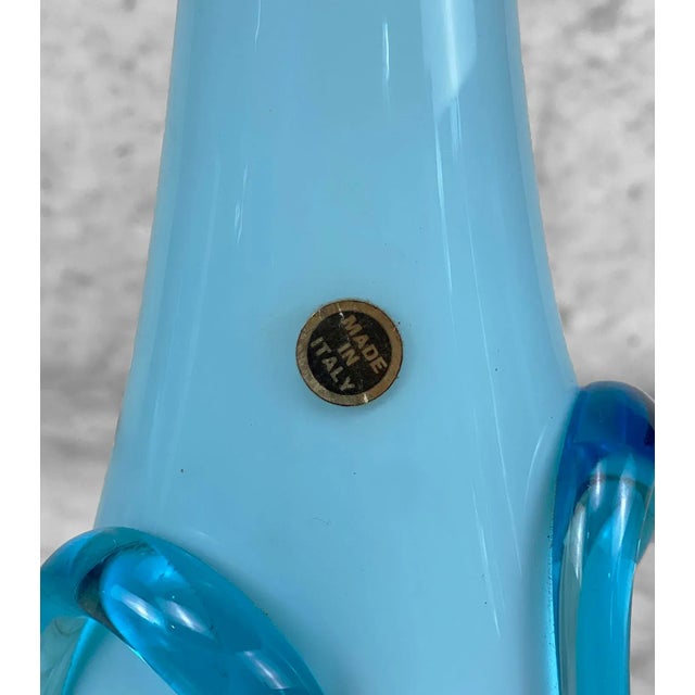 Glass Mid-Century Italian Empoli Peacock Blue Art Glass Vase For Sale - Image 7 of 8