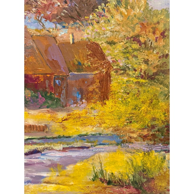 1970s "Rural Village Landscape" Oil on Canvas by Marion Saltzman For Sale - Image 5 of 12