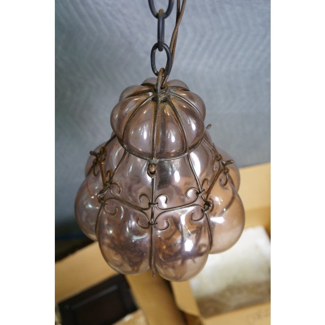 Glass Mid 20th Century Mid Century Modern Italian Venitian Murano Caged Glass Swag Lantern Pendant Light 15" For Sale - Image 7 of 11