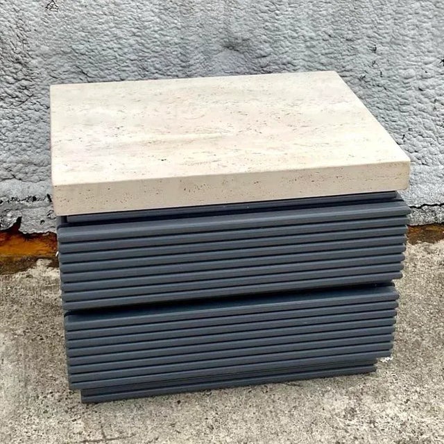 Stone Top Gray Lacquered Single Nightstand For Sale In West Palm - Image 6 of 8