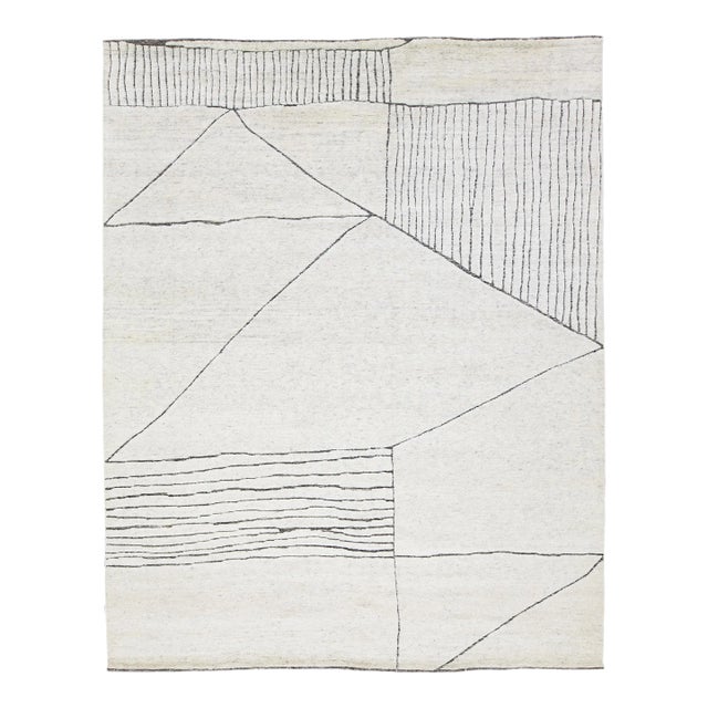 2020s Handmade Ivory Modern Wool Rug Morocan Style by Apadana For Sale