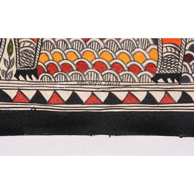 Folk Art Mamta Devi (2016 National Award Recipient) – Hand-Painted Madhubani Folk Painting of Goddess Durga Riding a Tiger For Sale - Image 3 of 4