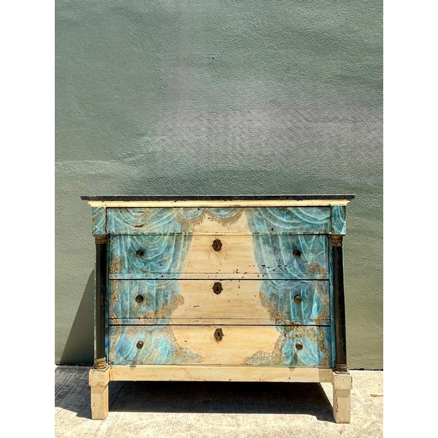 Neoclassical Vintage Hand-Painted Drapery Swag Motif Dresser For Sale - Image 3 of 16