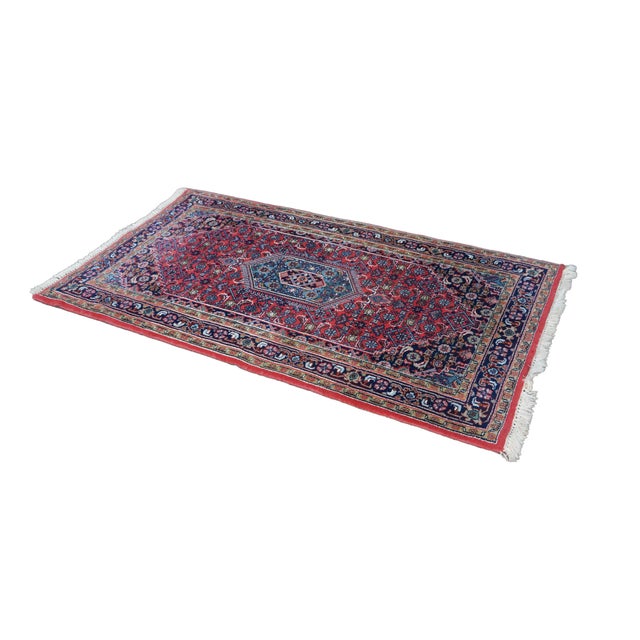 Traditional Vintage Hand-Knotted Wool Oriental Medallion Rug Crimson Red Indigo Blue 3 X 5' For Sale - Image 3 of 12