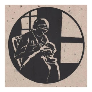 1970s Mother and Child Woodcut on Handmade Paper For Sale