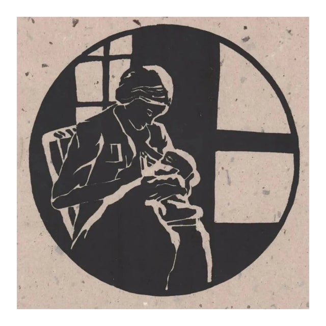 1970s Mother and Child Woodcut on Handmade Paper For Sale