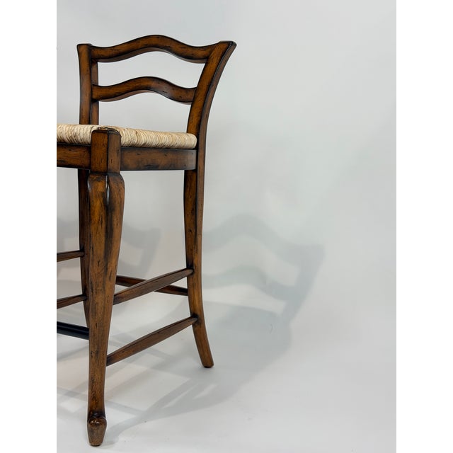 Textile Maitland-Smith Rush Seat Counter-Height Stools Set of Three For Sale - Image 7 of 10