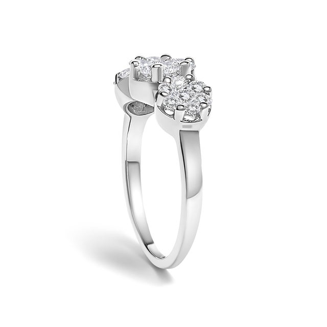 Early 21st Century 14K White Gold 1-1/4 Cttw Brilliant Cut Diamond Three Round Floral Clusters Engagement or Fashion Ring (H-I Color, SI2-I1 Clarity) - Size 7 For Sale - Image 5 of 7