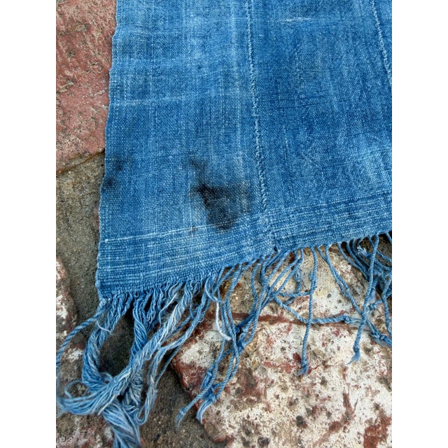 African Vintage African Faded Indigo Denim Mossi Mudcloth 67” L X 37” W | No. 99 For Sale - Image 3 of 9