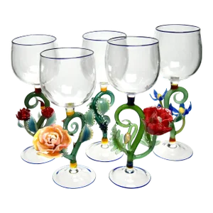 Set of 5 Art Glass Floral Goblets by Janis Miltenberg