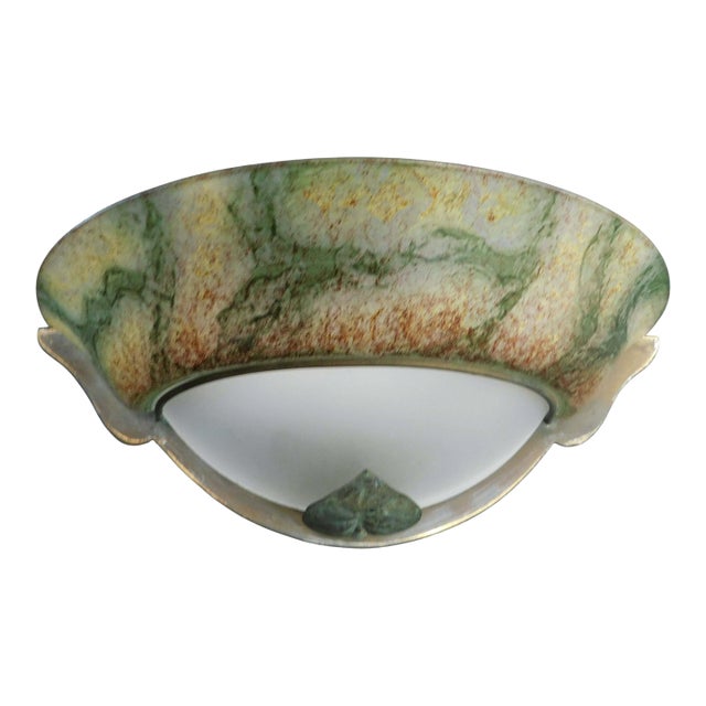 20th Century Murano Uplight Sconce With Green Metal Leaf For Sale