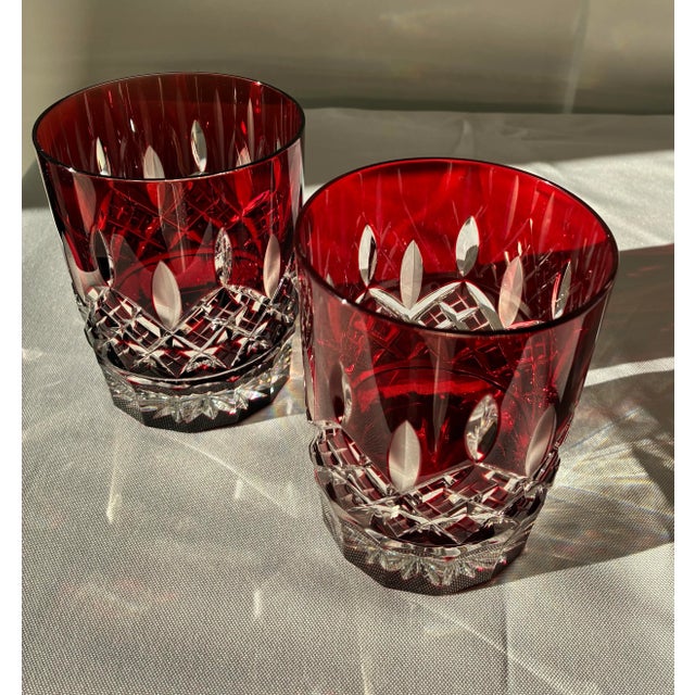 1980s Waterford Lismore Ruby Red Double Old Fashioned Crystal Glasses - A Pair For Sale - Image 10 of 12