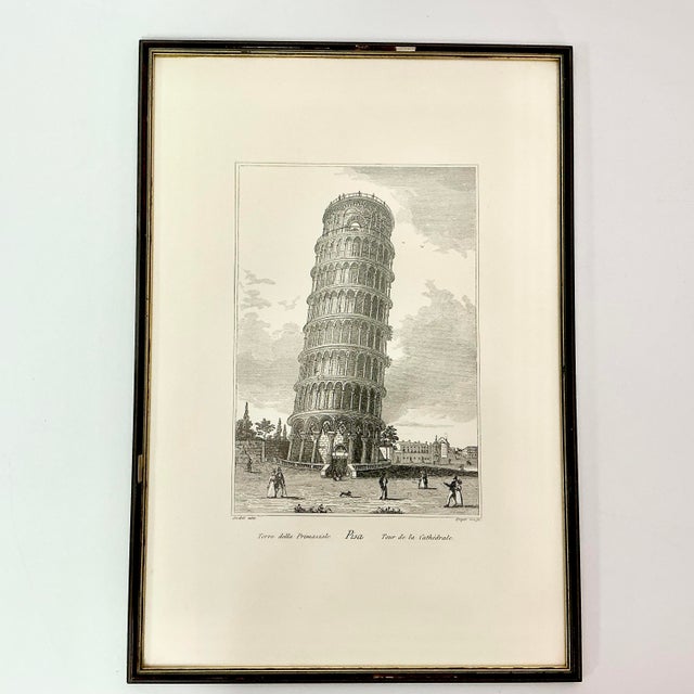 Vintage Architectural Print Engraving of the Leaning Tower of Pisa, Italy, Artist Signed in Plate For Sale - Image 4 of 14
