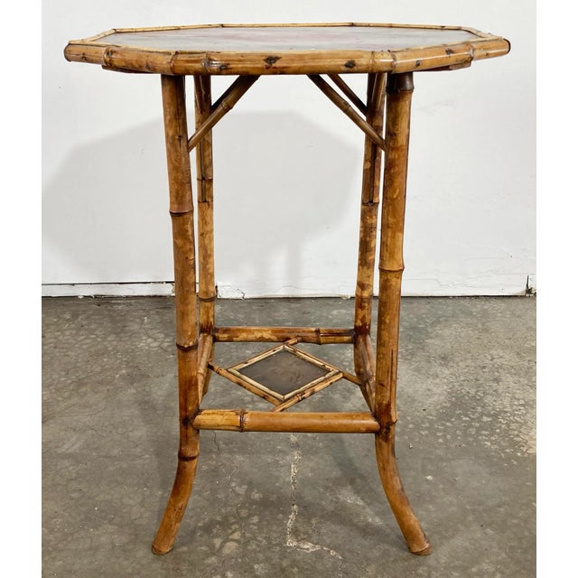 Chinoiserie Antique Hand Painted Chinoiserie Style Scorched Bamboo Table For Sale - Image 3 of 13
