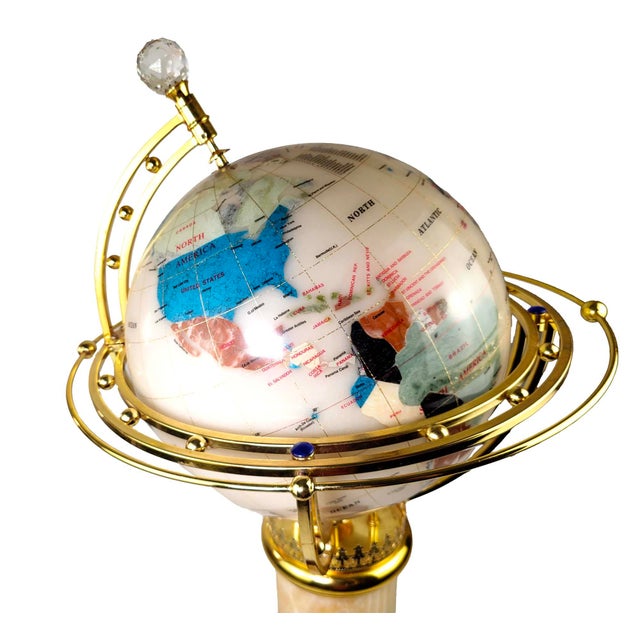 Illuminated World Globe on Brass and Marble Stand For Sale - Image 4 of 5