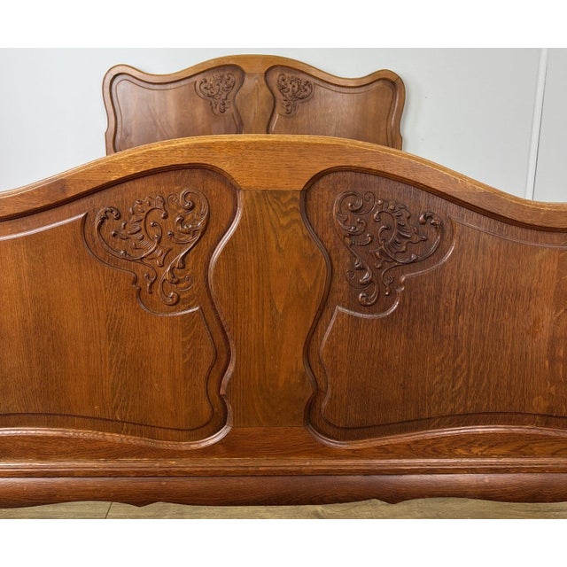 Wood Vintage French Louis XVI Oak Double Bed Frame with Carved Headboard For Sale - Image 7 of 13