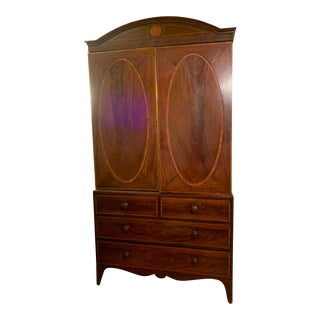 18th C English Hepplewhite Mahogany and Satinwood Inlaid Linen Press, Circa 1780 For Sale