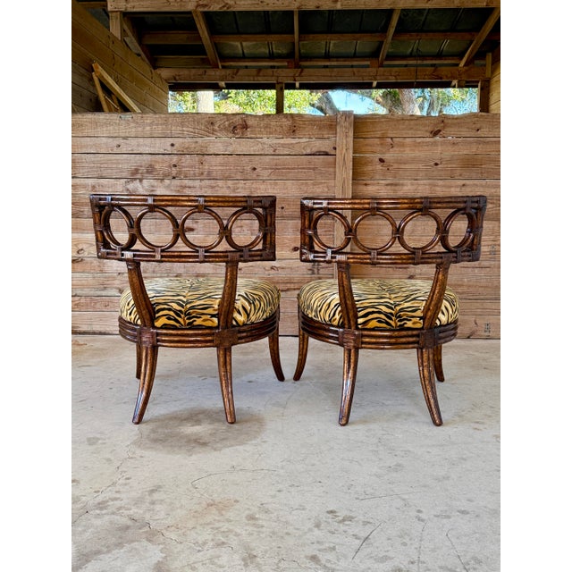 Tommy Bahama Tommy Bahama Ring Back Rattan Slipper Chairs in Scalamandre Tigre – Pair For Sale - Image 4 of 12