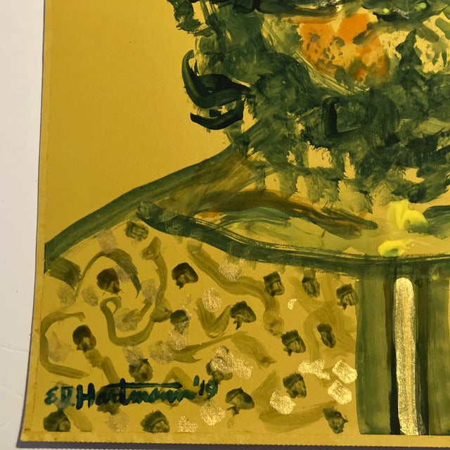 Original approx 12 x 18 on yellow colored paper Signed bottom left Unframed