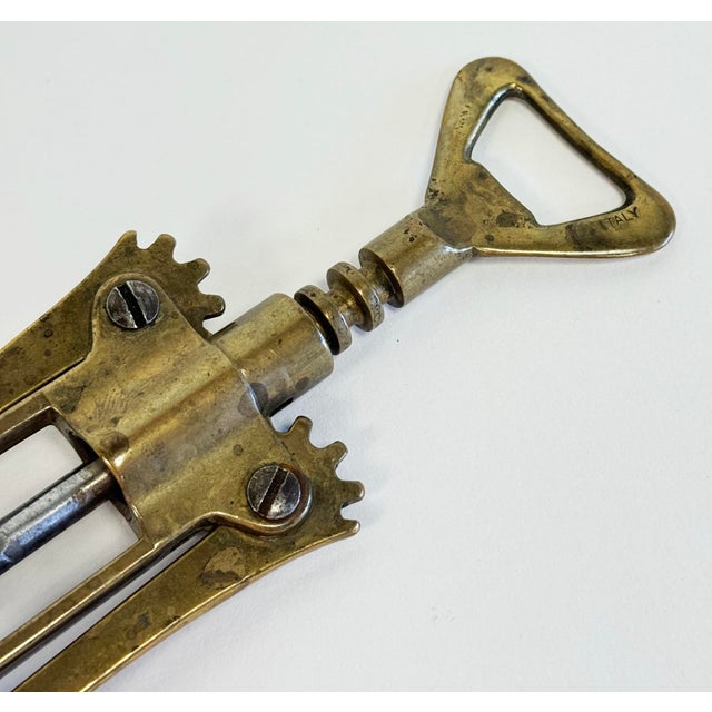 Vintage Italian Brass Corkscrew Wine Bottle Opener For Sale - Image 4 of 5
