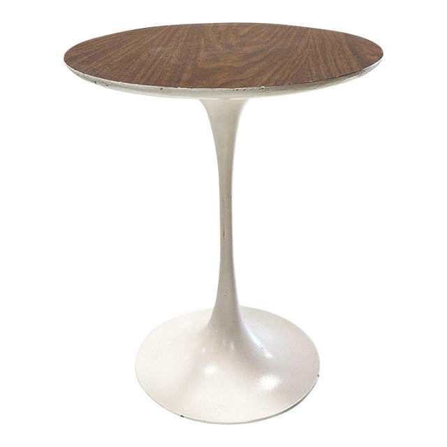 1960s MCM Tall Tulip Side Table Attributed to Eero Saarinen for Knoll W/ Walnut Laminate Top For Sale