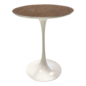 1960s MCM Tall Tulip Side Table Attributed to Eero Saarinen for Knoll W/ Walnut Laminate Top
