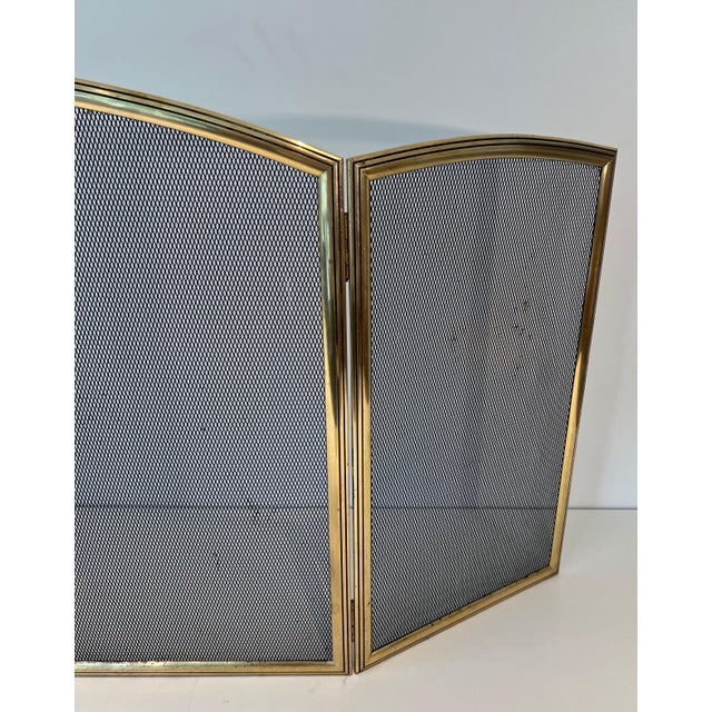 Neoclassical Style Brass Fire Screen and Grille With 3 Panels For Sale - Image 9 of 12