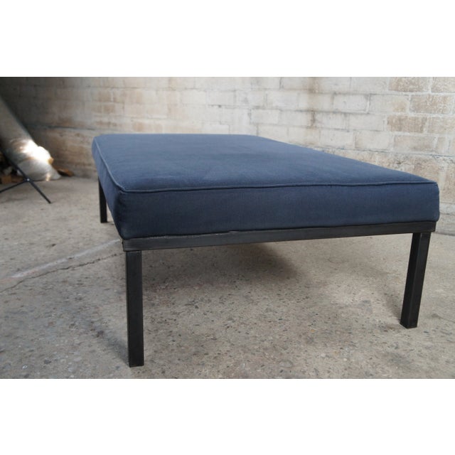 Vintage Parsons Style Minimalist Modern Cocktail Table Blue Ottoman Foot Stool Footrest 61" For Sale - Image 11 of 12