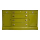 Mid Century Federal Style Serpentine Front Credenza by Bassett Furniture in Green - Newly Painted For Sale