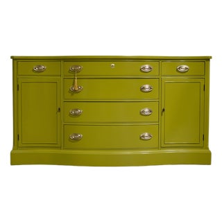 Mid Century Federal Style Serpentine Front Credenza by Bassett Furniture in Green - Newly Painted For Sale