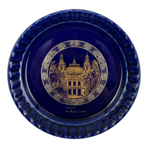 Vintage Casino Monte-Carlo France Ashtray Dish Cobalt Blue Porcelain