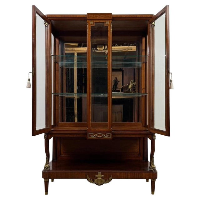 19th Century Antique French Mahogany Glazed Display Vitrine Cabinet For Sale - Image 4 of 10