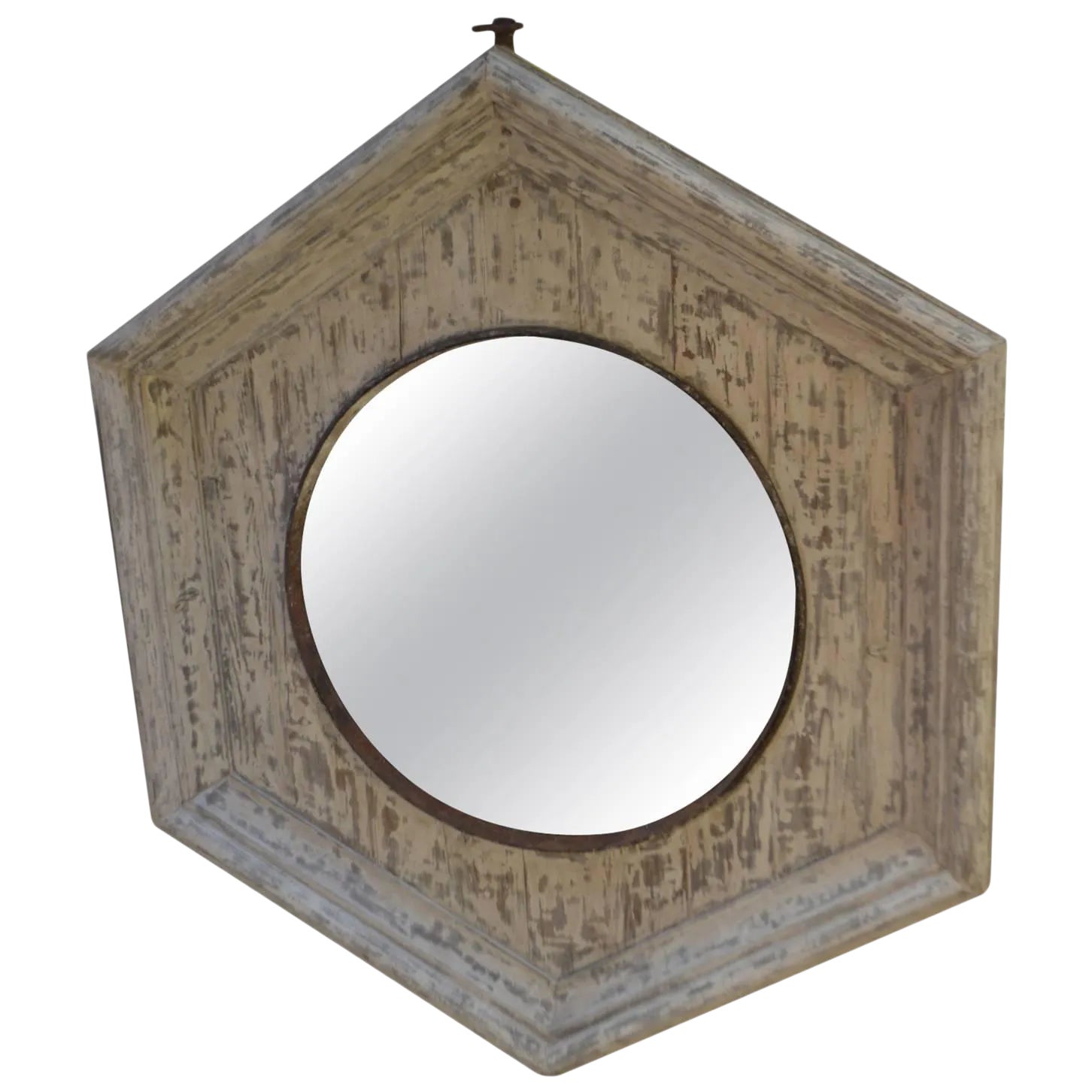 19th Century Pentagonal Signal Mirror in Weathered Antique Frame | Chairish