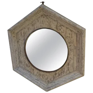 19th Century Pentagonal Signal Mirror in Weathered Antique Frame