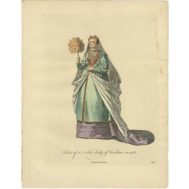 European School, Italian Noble Lady Costume Print, Vicenza Fashion, 1749, Paper For Sale - Image 3 of 9