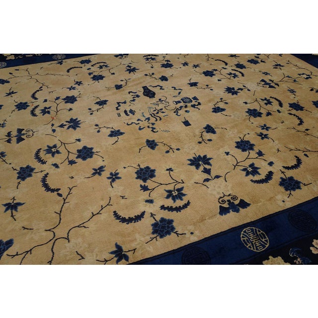 Chinese 1900s Beige Background Color With Floral Design Antique Chinese Peking Rug For Sale - Image 3 of 9
