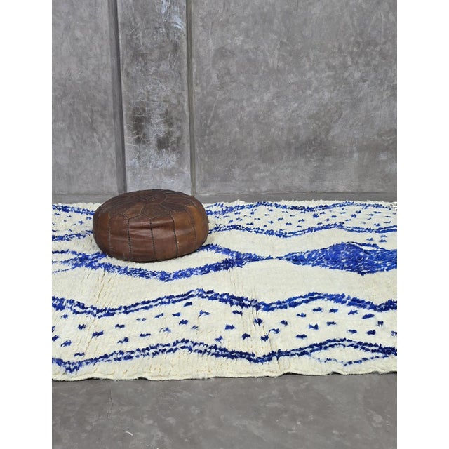 Textile Ivory and Blue Azilal Wool Rug - 7.4 X 6.1 Ft For Sale - Image 7 of 8