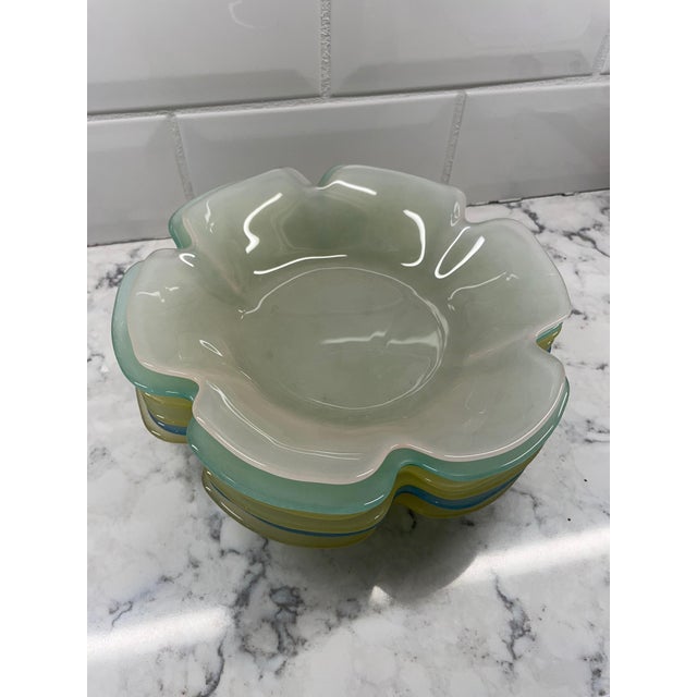 This set of (6) Vintage Pastel Colored Frosted Glass Flower Shaped Bowls was made in Germany circa 1960's. The collection...