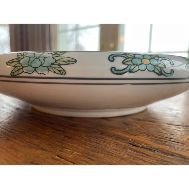 Ceramic Gold Imari Decorative Bowl Hand-Painted With Peacock Pattern in Blues and Greens - Made in Japan For Sale - Image 7 of 11