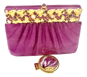 1990s Judith Leiber Karung SnakeSkin Fuschia Pink Handbag Pink Gemstones Clutch Shoulder Day Vintage