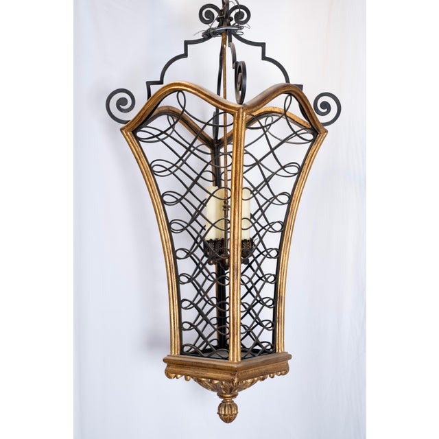 A large, custom made reproduction of a French style lantern from the late 20th century. The outer frame is hand-carved...