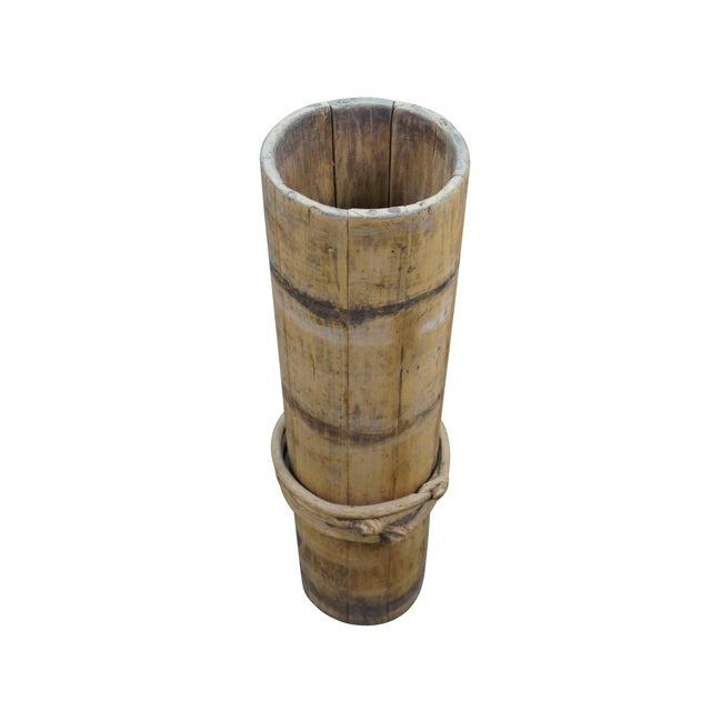 Rustic Antique Tibetan Wood Yak Butter Churn Bucket 29" For Sale - Image 3 of 11