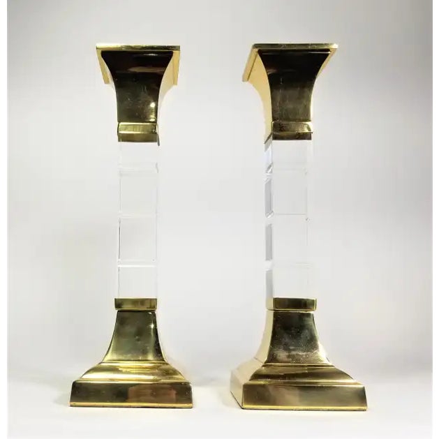 Lucite and Brass Large Candle Holders Candlesticks 1970s. Mid Century For Sale - Image 10 of 14