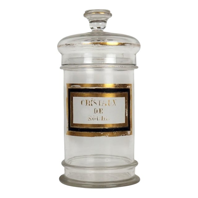 Glass Pharmacy Jar with Cristaux de Soda Inscription For Sale
