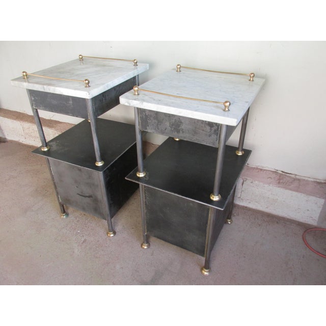 Art Nouveau Austrian Steel Jugendstil / Art Nouveau Style Nightstands, Circa 1910, a Pair For Sale - Image 3 of 14