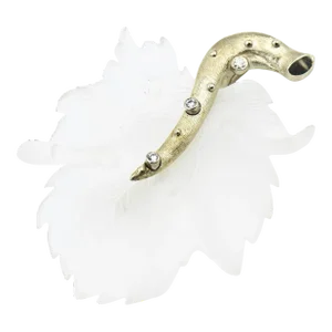 Hand Carved Rock Crystal Leaf Gold Pendant by Somos Creations